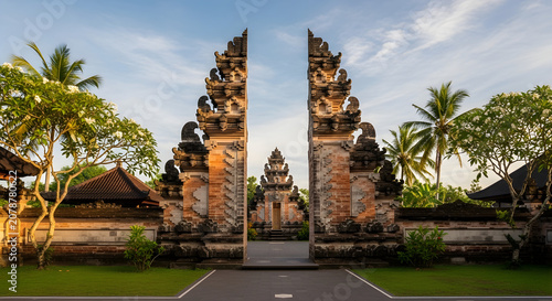 Majestic Balinese Temple Gate at Sunset
