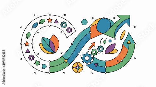 Infinity Loop of Colorful Business Icons.