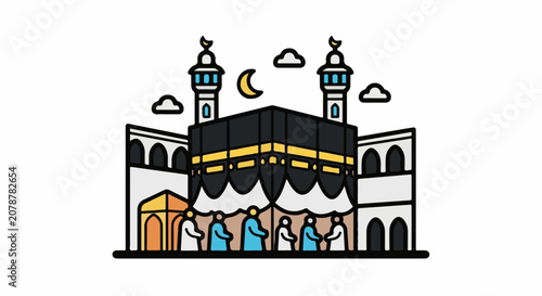 Illustration of a mosque at night.