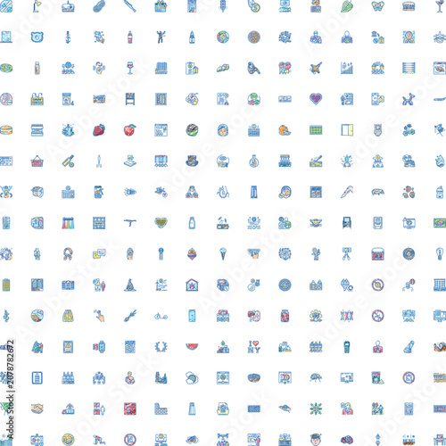 Foto Large grid of varied flat line art icons for web, ui and graphic projects showin