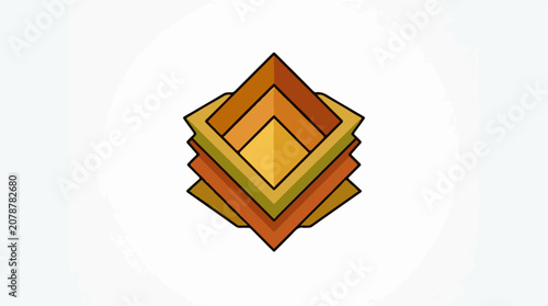 Golden Pyramid Stacked Square Icon.