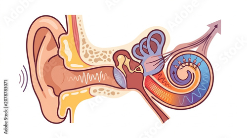 Fotografie Detailed illustration of the human ear anatomy and auditory system