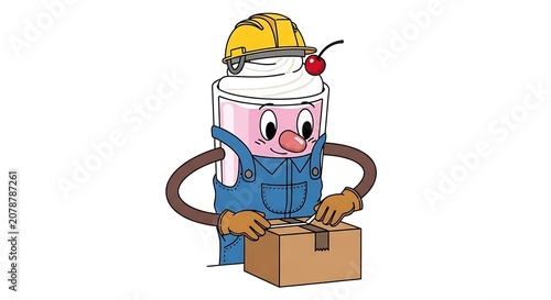 Cartoon construction worker character with hard hat.