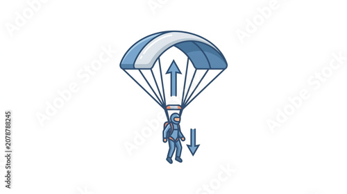 Bild auf Leinwand Skydiver descending with parachute open illustration.