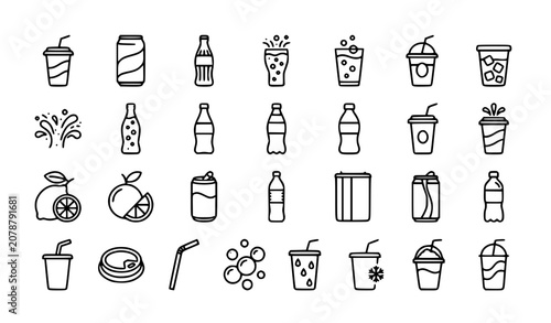 Canvastavla Cold Soda Outline Icon Set Editable Vector Collection Isolated on White Backgrou