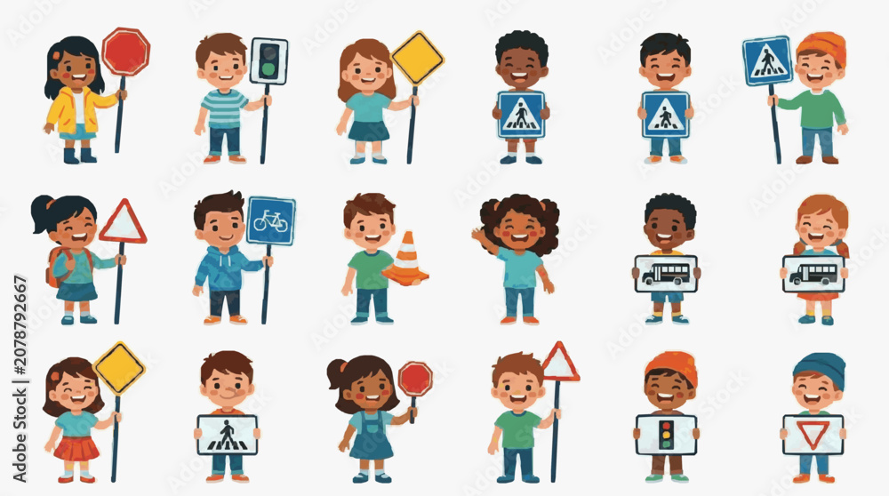 Fototapeta premium Children Holding Traffic and School Signs.