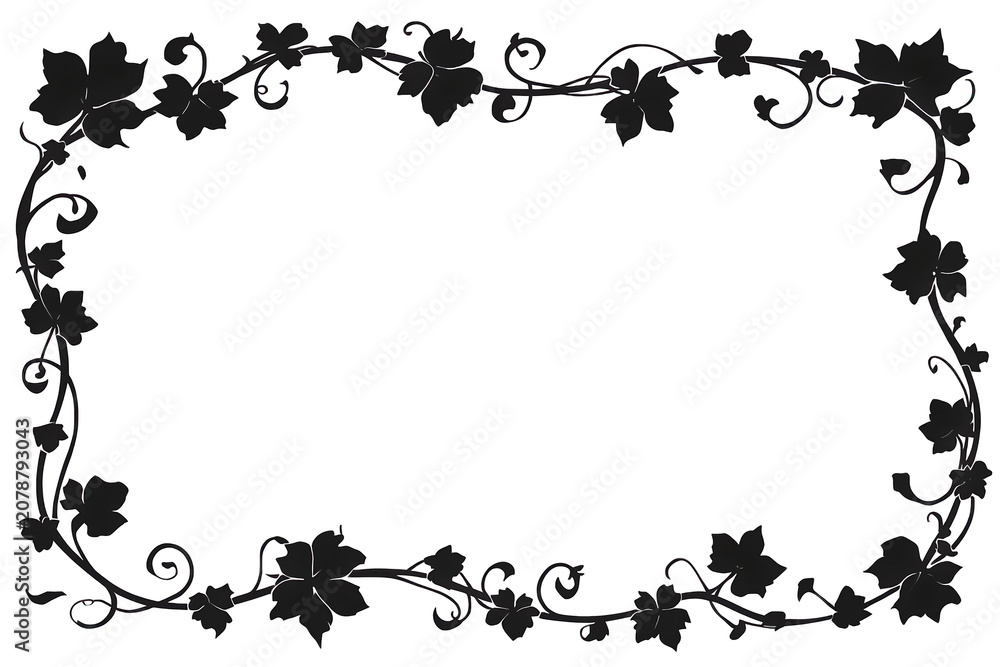 Naklejka premium Grapevine border frame with swirling tendrils and leaves creating a decorative natural silhouette on transparent background