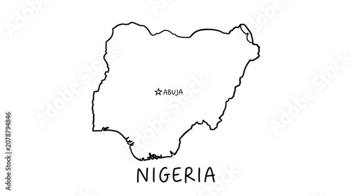 Nigeria map outline with capital city abuja star