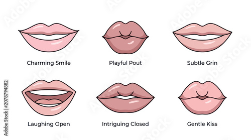 Collection of pink lips showing various smiles and expressions