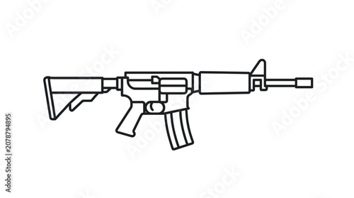 Foto Modern tactical assault rifle icon in black line art