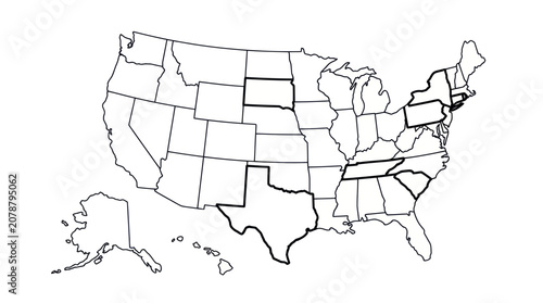 United states map with state borders and bold outlines