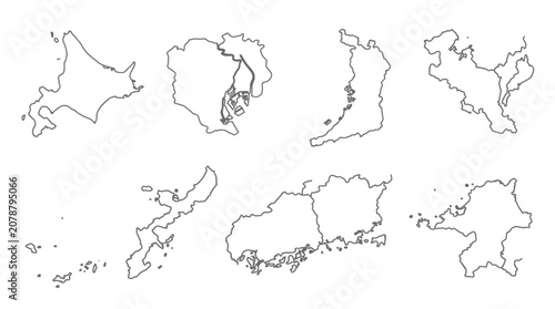 Japanese prefecture and region map outline collection