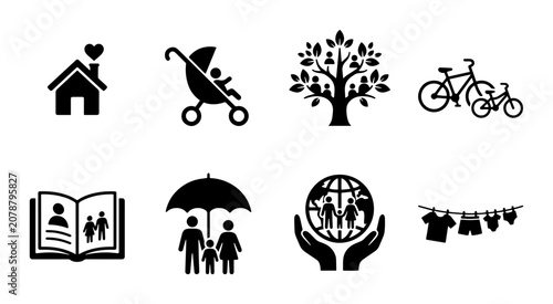 Family and life icons, silhouette, for concept design