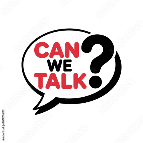 Can we talk speech bubble graphic with question mark icon for communication concepts
