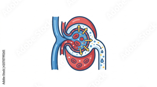 Diagram of a nephron glomerulus filtration process.