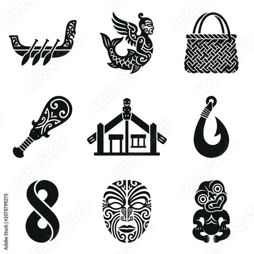Maori Cultural Symbols Collection Illustration.