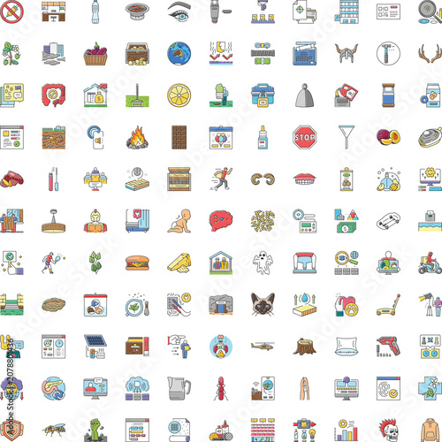 Obraz na płótnie Large collection of colorful outline icons covering a wide range of subjects inc