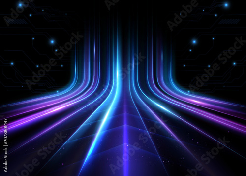 Fotografie A futuristic glowing background with shimmering streams of light and cybernetic data lines