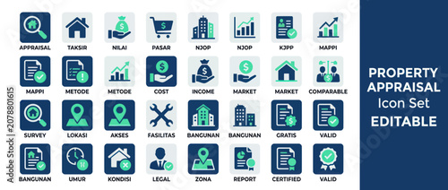 Obraz na plátně Comprehensive property appraisal and real estate valuation icon set