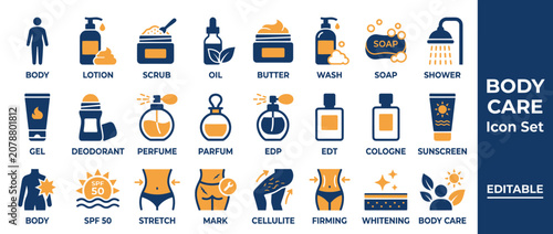 Bild auf Leinwand Skincare and personal hygiene cosmetic product icon set