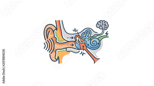 Photos Diagram of the human ear anatomy and sound waves entering.