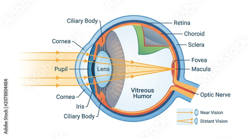 Foto Detailed Diagram of the Human Eye Anatomy and Function.