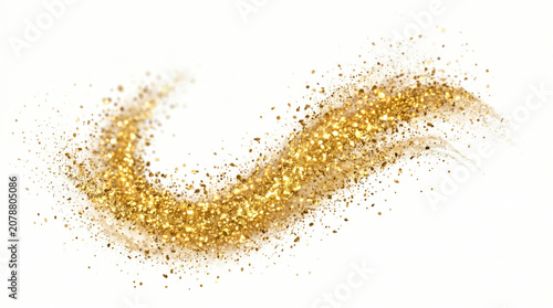 Swirling wave of glowing magical gold dust particles and luminous bokeh isolated on transparent background © Asmodar