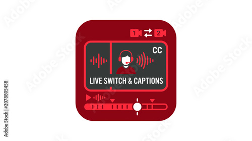 Foto Live Streaming Switcher and Captions Icon - Broadcasting, Online Content Creatio