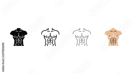 Obraz na plátně Four different color muscular male torsos with six pack abs illustrations