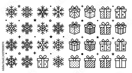 Schilderij op canvas Christmas Gift Boxes and Snowflakes Icon Set - Vector Illustration