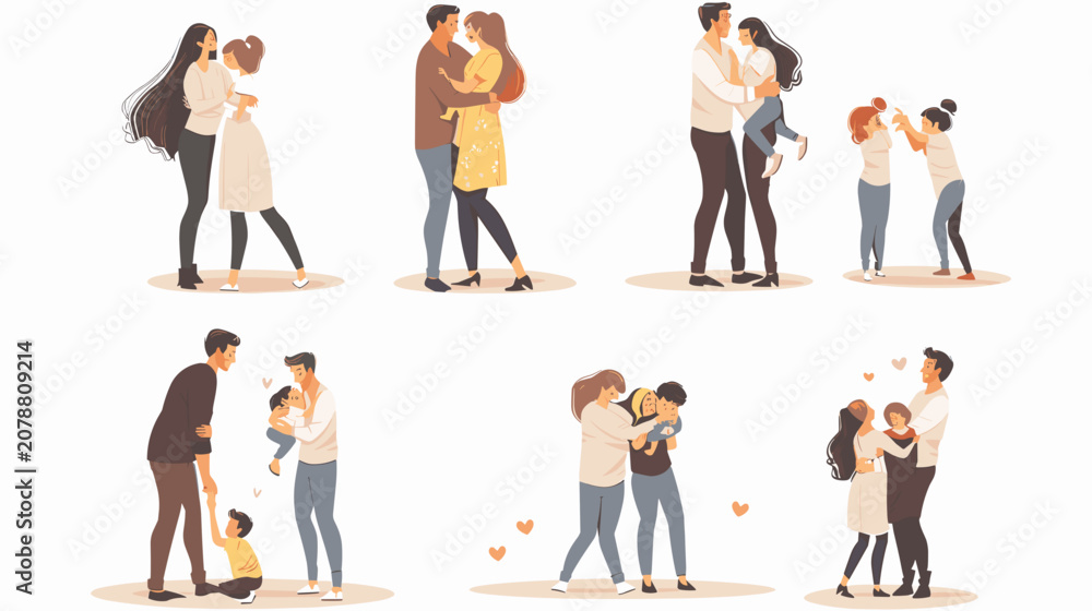 Obraz premium Diverse Couple Family Scenes Gentle Hugs Affectionate Moments Playful Interactions Various Clothing