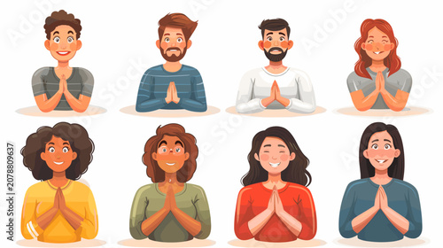 Canvastavla Diverse Group of People With Hands Pressed Together in Prayer or Gratitude on Wh