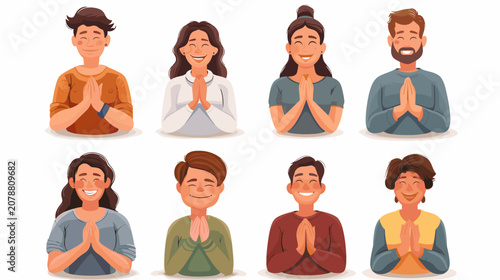 Fotografie Diverse people praying or greeting with hands together in prayerful pose neutral