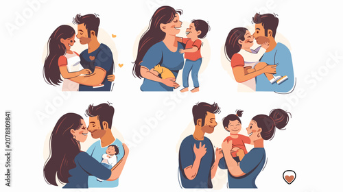 Fotografía Happy Family Moments Diverse Parents and Children Embrace and Laugh in Gentle Li