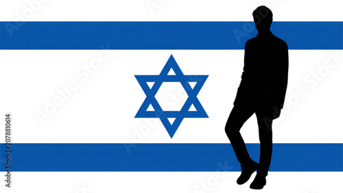 Tableau sur toile Silhouette of person walking with israeli flag background Vector