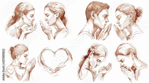 Konstfotografi Sketch Of Diverse People In Prayer And Devotion A Heart Symbol Formed By Hands S
