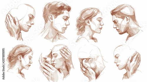 Konstfotografi Various Human Profiles Expressing Different Emotions Rendered in Sepia Tones