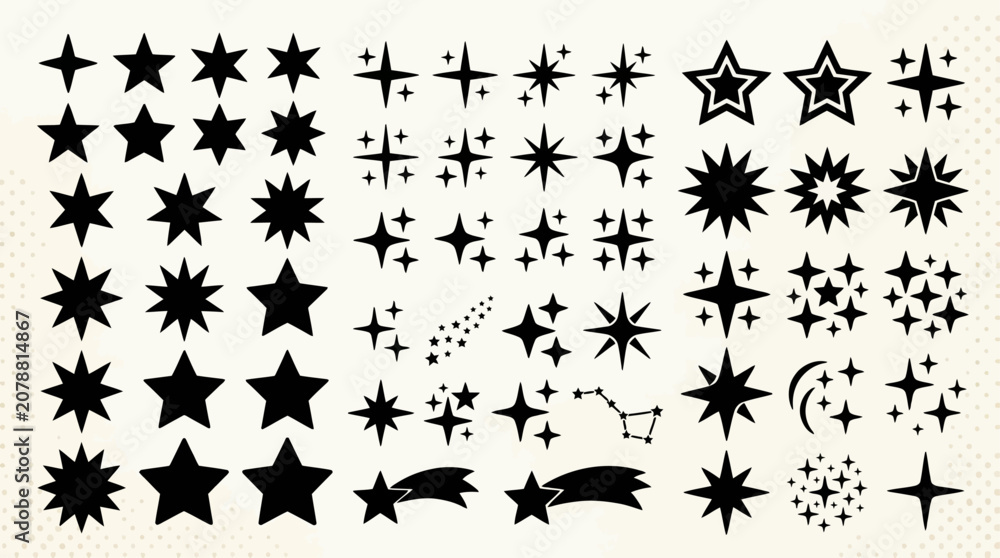 Fototapeta premium A collection of various star shapes and sizes are arranged on a surface.