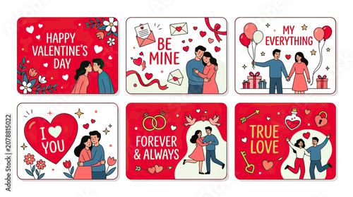 Quadro su tela Valentines Day Cards Collection: Love, Romance, Couples, Hearts & Gifts