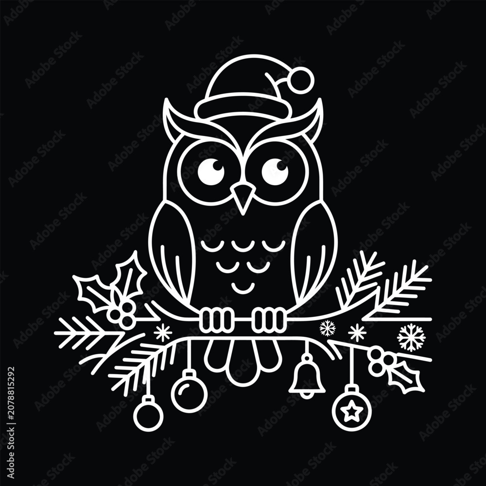 Fototapeta premium Christmas owl on branch with