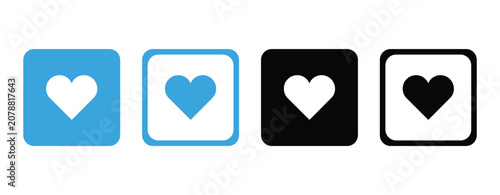 Heart Icons Set Flat Two color Design With Square Backgrounds And White Interiors affection amorous