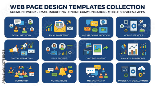 Fotografie Web Page Design Templates Collection - Digital Marketing & Social Media Icons