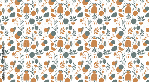 Φωτογραφία Minimalist boho floral seamless pattern with abstract geometric arches and delic