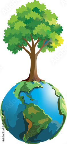 Tree Growing on Planet Earth Vector Illustration