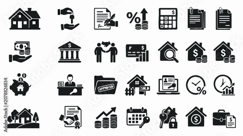 Foto Real Estate and Housing Market Icons: Property, Finance, and Transaction Symbols