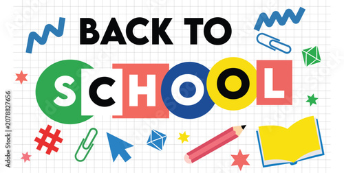 Back to School Typography Banner  Education Learning Supplies Promotion Vector Illustration Colorful Academic Year Marketing Design