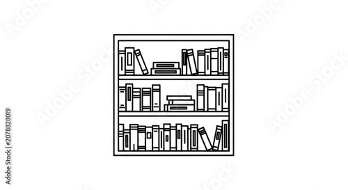 Bookshelf with various book sizes.