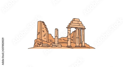 Ancient Ruins with Columns Standing.