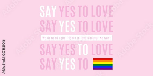 Tableau sur toile Pink background with 'Say Yes to Love' text and a rainbow flag.