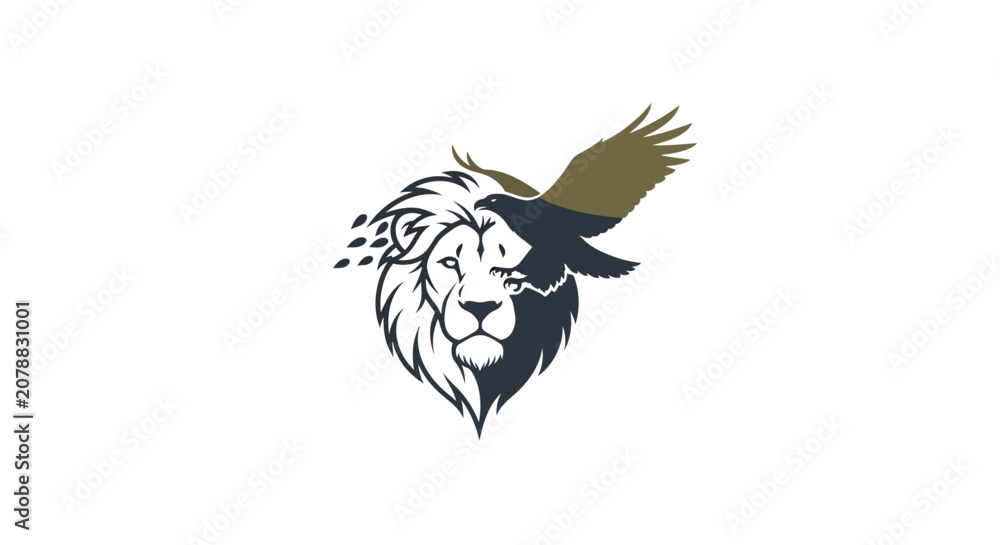 Fototapeta premium Lion and Eagle Composite Logo, Symbol of Power, Freedom, and Vision